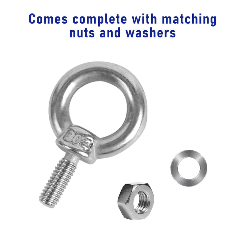 [Australia - AusPower] - 10 Pack Eye Bolts with Nuts M6 Screw Eyebolt Stainless Steel Heavy Duty Eye Bolt Male Screw Thread Ring Shoulder Eye Bolts 