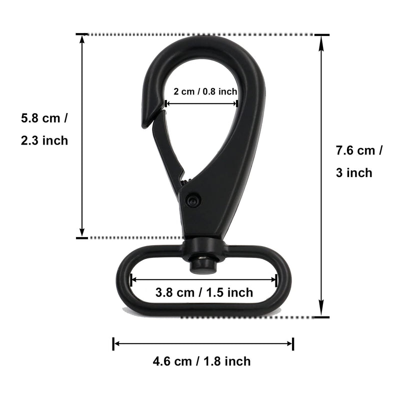 [Australia - AusPower] - BIKICOCO 1-1/2'' Swivel Bolt Snap Hook Lobster Claw Clasp Trigger Spring Loaded Clip, Oval-Ring Ended, Black - Pack of 6 1-1/2 inch Black x 6 Pcs 