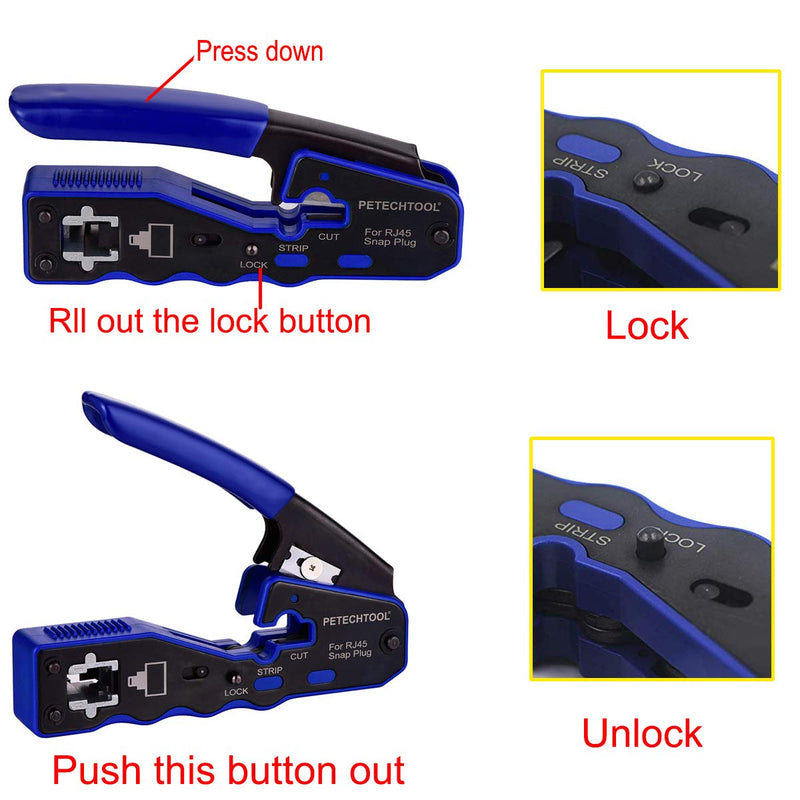 RJ45 Crimp Tool for Cat5e Cat6 Cat6a Pass Thrugh Connectors with 20 pieces Cat6 Connectors and 20 Pieces Boots RJ45 Crimper Kit