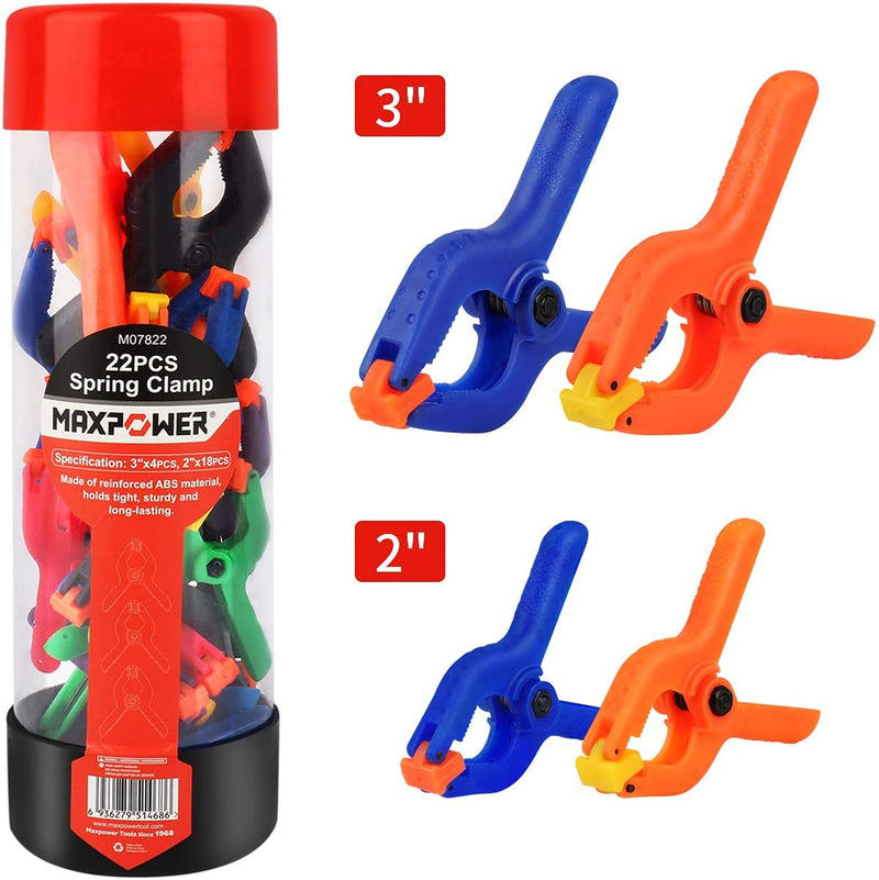 [Australia - AusPower] - MAXPOWER 22-pieces Spring Clamps, 2-inch Clamps x 18 PCS, 3-inch Clamps x 4 PCS, Plastic Small Mini Clamps for Woodworking Assembly and Photography Backdrop 