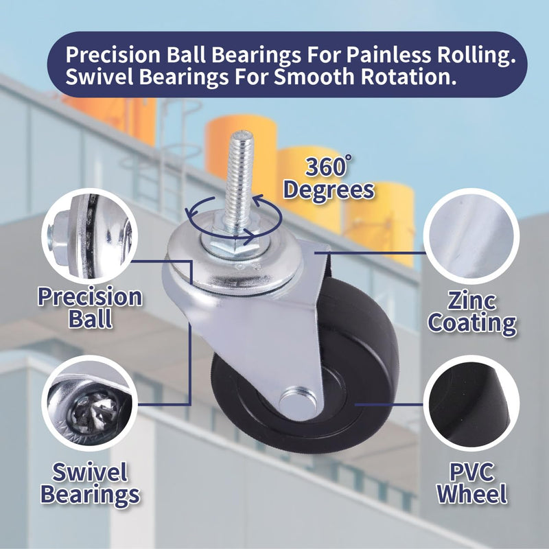 [Australia - AusPower] - AXL 5/16 Threaded Stem Casters, 2 Inch Caster Wheels, Stem Diameter 5/16", Stem Length 1 Inch, Replacement Wheels for Shelves, Trolley, Furniture (Pack of 4, 2 with Brake & 2 without) 5/16x25mm with 2 INCH CASTER 