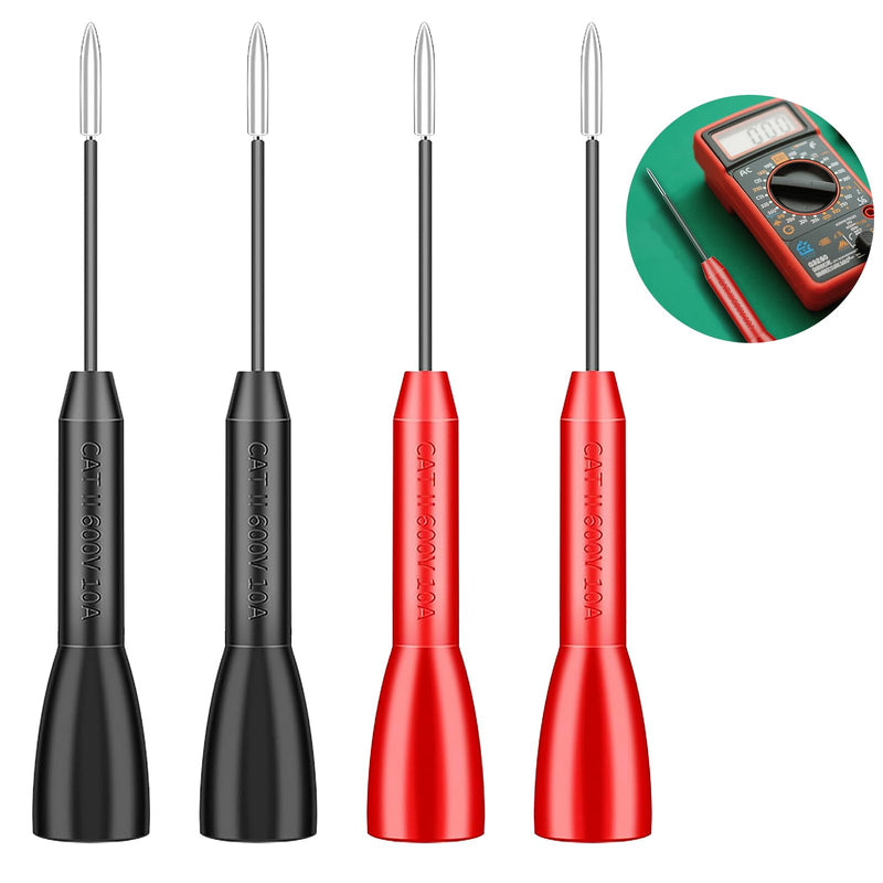 [Australia - AusPower] - 4PC 2mm Extended Needle Multimeter Probes, 600V/10A Precision - Tip Testing Piercing Leads for Meter Test Lead (Black-Red) 