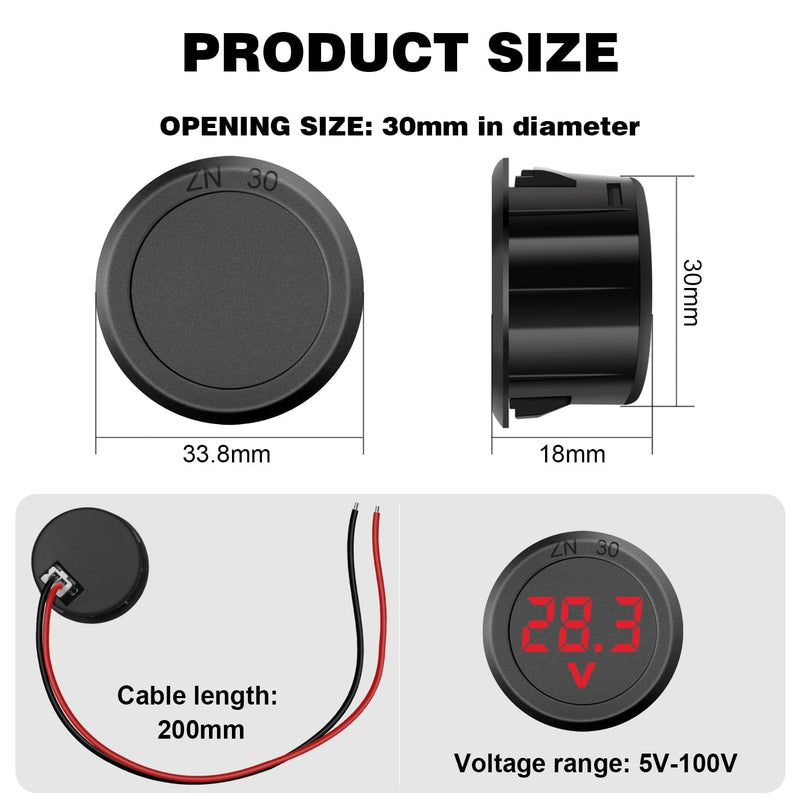 [Australia - AusPower] - GTIWUNG 6 Pieces Digital Voltmeter DC 4-100 V, Wires Voltmeter 3-Digit LED Display, Voltage Display for Car/Motorcycle/Truck/Boat (Red & Blue & Green) 6 pieces digital voltmeter DC 4-100 V, multi-coloured 