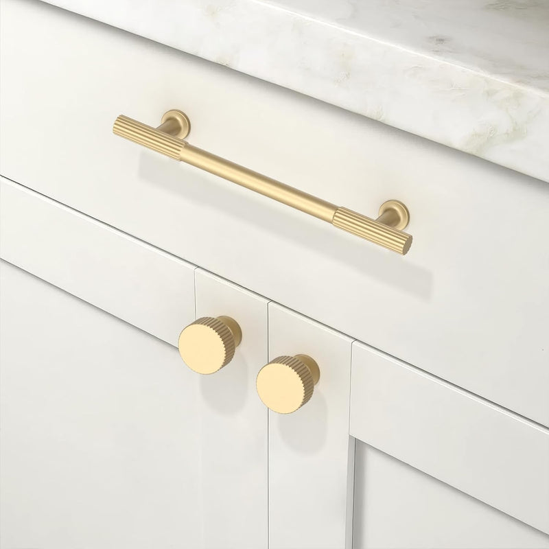 5 Pack Brushed Gold Cabinet Pulls 5 Inch(128mm) Kitchen Cabinet Handles Cabinet Hardware for Drawer Pulls 5" Hole Center