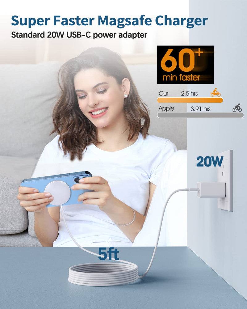 [Australia - AusPower] - Magnetic Wireless Charger Mag-Safe Charger for iPhone 15/14/13/12 Series Convertible Magnet Wireless Charging Stand/Pad with 20W Adapter 5ft Cable for iPhone and AirPods 2/3/Pro 2/Pro White Mag-safe Charger 