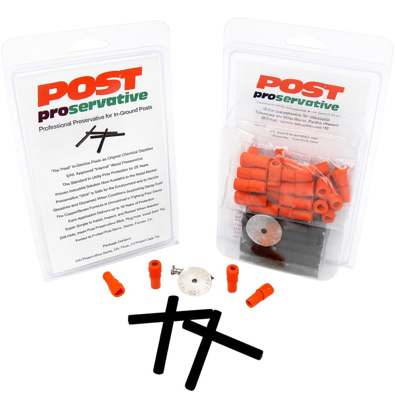 Post Proservative, Fence Repair Kit for Small Jobs - Re-Treat posts, 6 Piece Kit with Date Tag and Plugs, Replenishes preservative and extends post life. Treats (6) 4x4's or (3) 6x6 Wooden Posts 6 Count (Pack of 1)