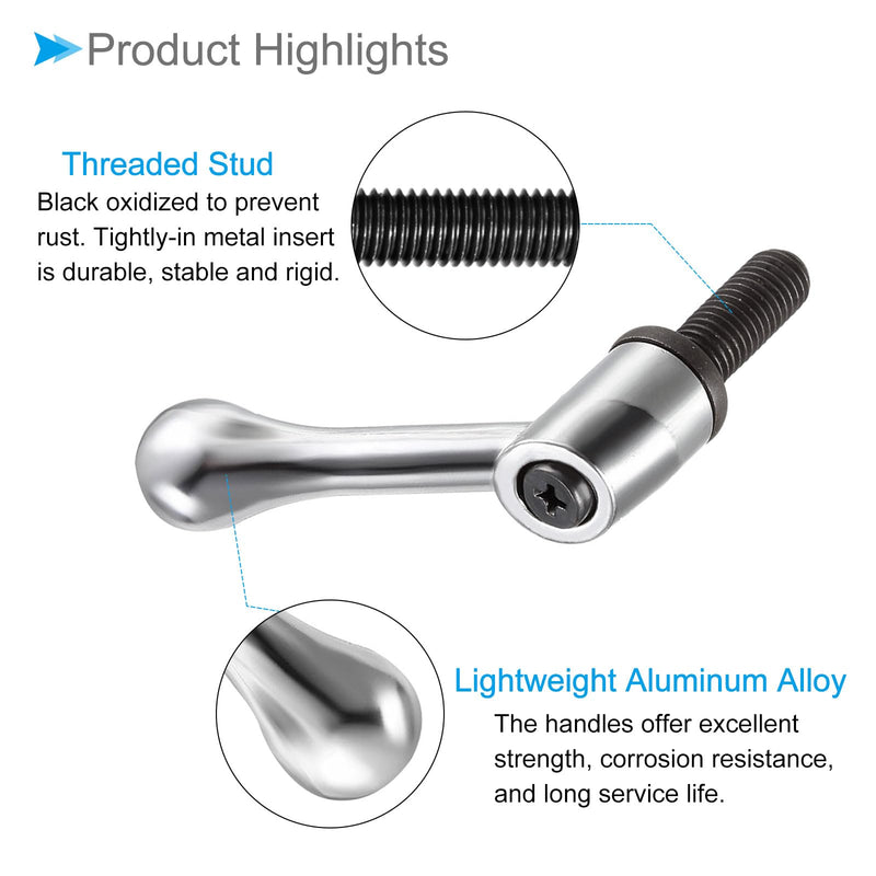 [Australia - AusPower] - Clamping Lever Handles, M10 x 25mm Male Thread, Adjustable Quick Release Locking Rotating Bolt Knobs Silver Tone - (Applications: for Lathe Machinery), 2-Pieces 