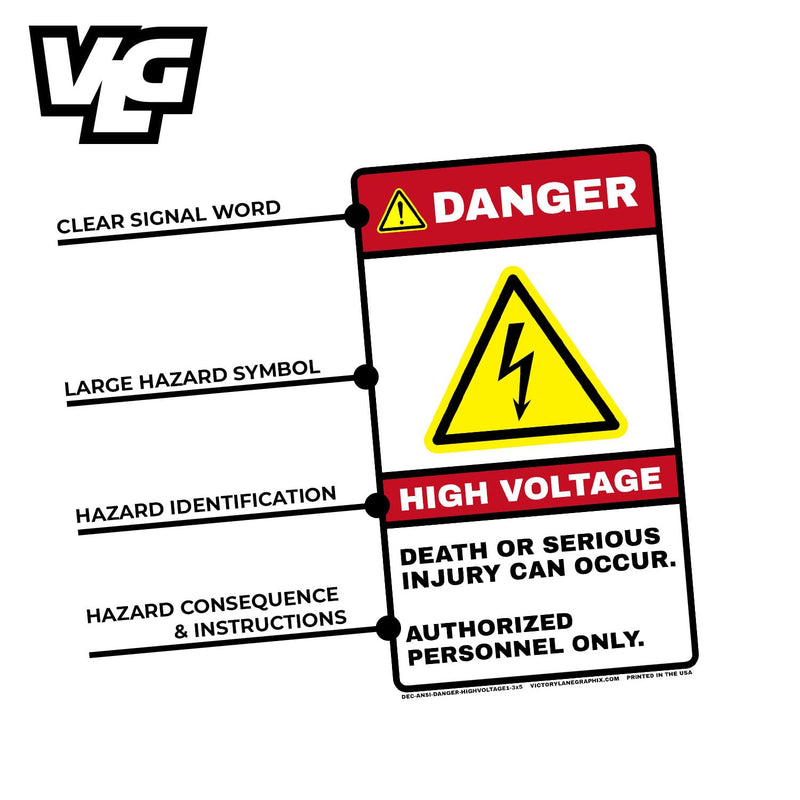 DANGER High Voltage Labels 3x5 Inch – ANSI Z535 Compliant Warning Stickers – Laminated Industrial Vinyl, UV & Fade Resistant – Electrical Shock Hazard Safety Decals (10 Pack)