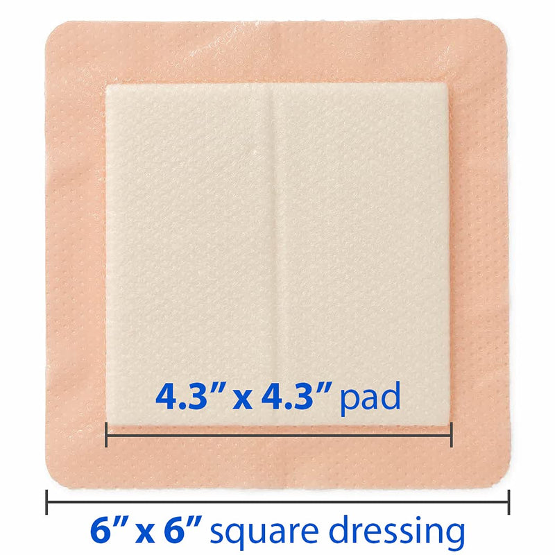 [Australia - AusPower] - Medline Optifoam Gentle EX Bordered Foam Adhesive Dressing, 6" x 6" Square (10 Count) 6" X 6" Gel,Adhesive 