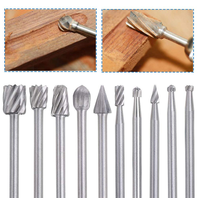 [Australia - AusPower] - Saipor 10 Pieces 3 mm Shank Rotary Burr HSS Milling Cutter Set Wood for Dremel Multifunctional Tool and 5 Pieces 6 mm Shank Rasp Cutter Wood Milling Cutter Suitable for Drill 