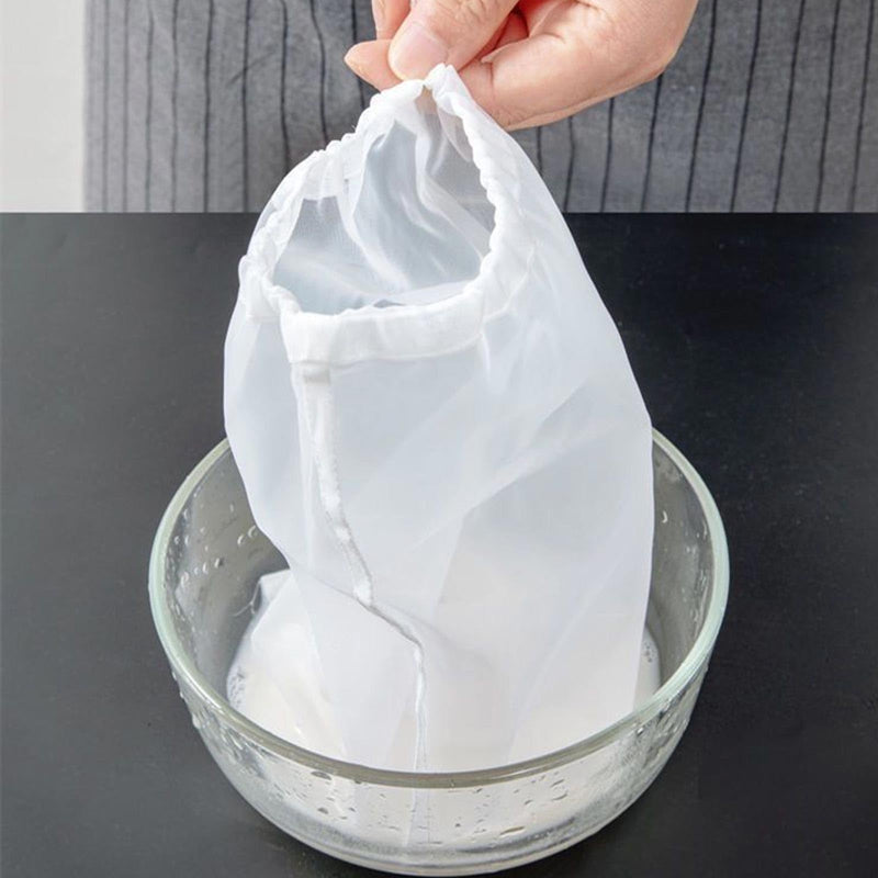 [Australia - AusPower] - DEANKEJI White Press Bag for Fruit Press, Pack of 10 Nylon Filter Bags, with Drawstring, Nut Milk Bag, Washable, for Filtering Soy Milk, Milk, Juice, Vegetables 