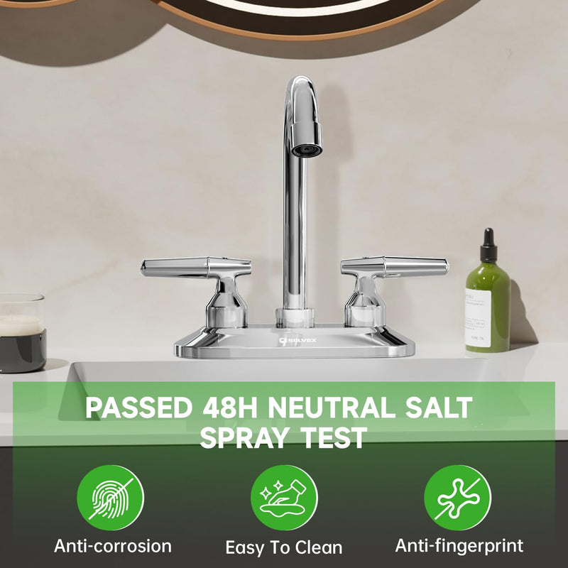 SOLVEX 2 Handle Bathroom Faucet 4 Inch Centerset Bathroom Sink Faucet,3 Hole Bathroom Faucet Chrome,Bathroom Basin Faucet with Deck Mounted Lever Handle,SP-40046 Silver