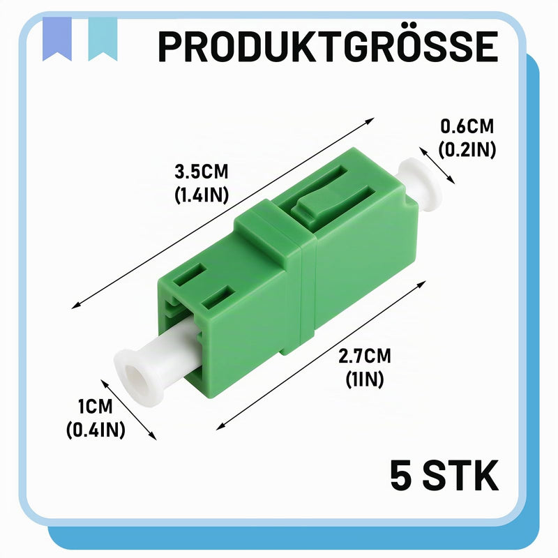 Pack of 5 Fibre Optic Adapter, PC Single Mode Fibre Optic Adapter Coupling Green LC-APC Female Simplex Single Mode Fibre Optic Adapter Coupling Simplex for Fibre Optic Cable Extension Fibre Optic