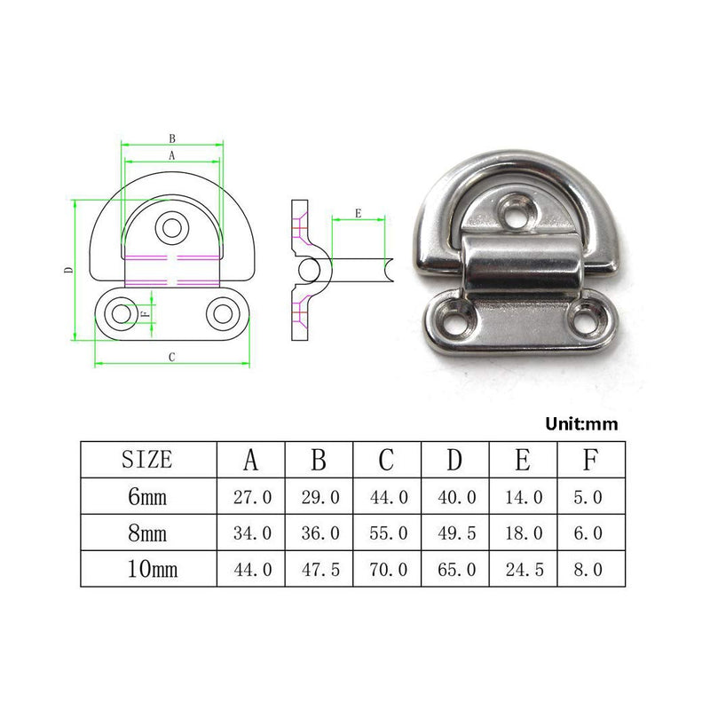 Flomore Folding Pad Eye 316 Stainless Steel Lashing Ring Heavy Duty D Ring Tie Down Anchor 10mm