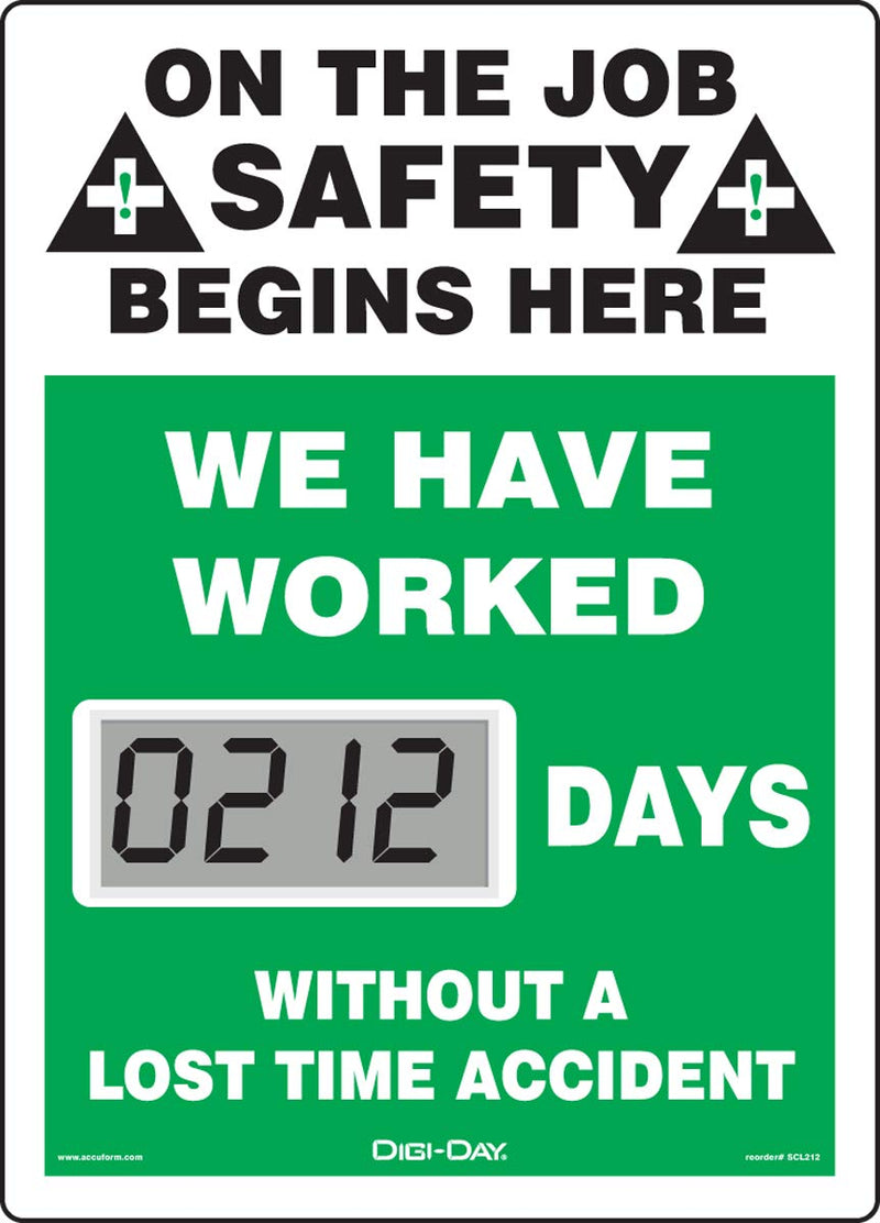 AccuformNMC Mini Digi-Day Battery Powered Electronic Safety Scoreboard SCL212, Tracks Days Without A Lost Time Accident, 14”L x 10”W x 1”D, Bright LCD Display, Made in USA