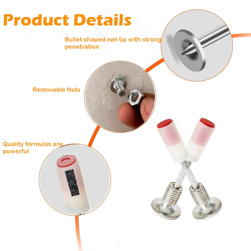 [Australia - AusPower] - 50pcs Manual Round Nails with M8 Screw Nut for Concrete Nailler,7.3mm Dia.42mm Long Multi-Purpose Steel Nail Wall Fastening Tool Kits Accessories(42mm-with M8 Screw Nut) 42mm-M8 Screw Nut 