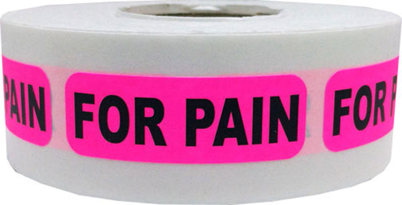 Fluorescent Pink with Black For Pain Medical Healthcare Stickers – 0.5 x 1.5 Inch Adhesive Labels, 500 Total Stickers Per Roll for Pharmacies, Hospitals, Clinics, and Medical Records – Made in the USA