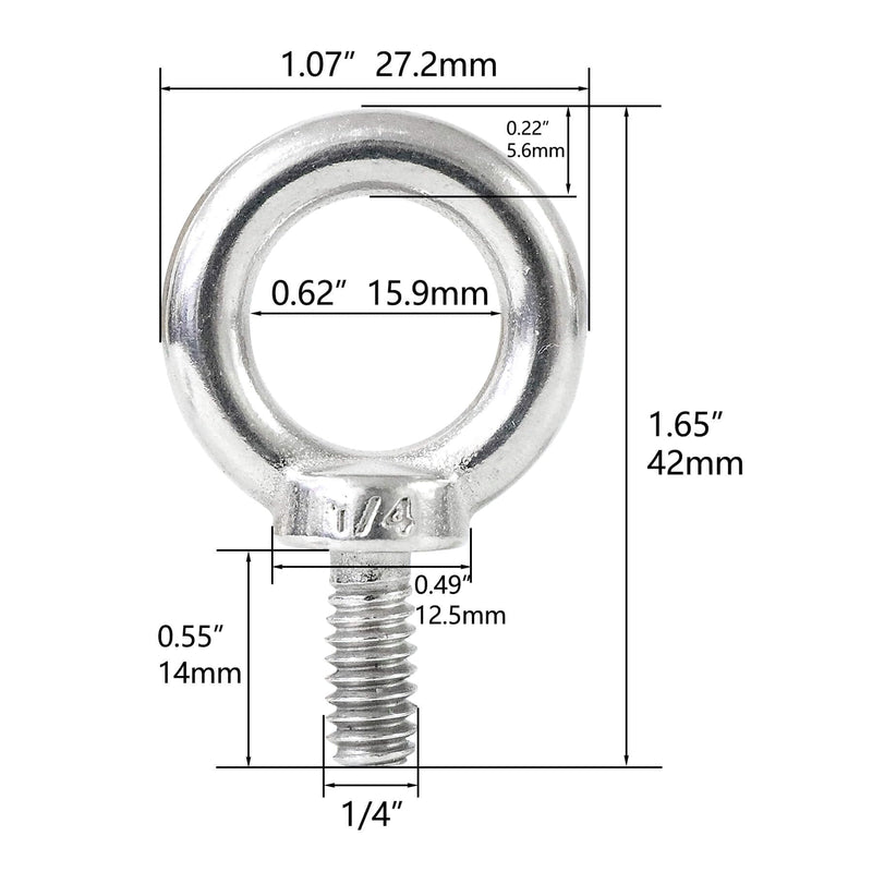 [Australia - AusPower] - 4 Packs 316 Stainless Steel 1/4" UNC Eye Bolt, Machinery Shoulder Eyebolts, Lifting Ring Threaded Eyebolt 1/4" 4 