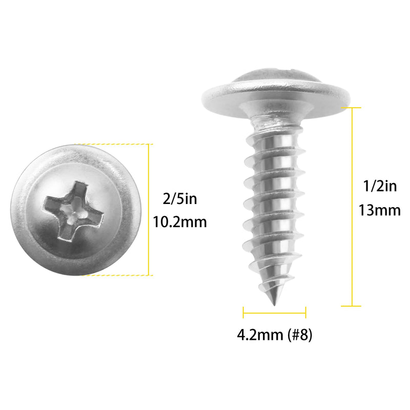 [Australia - AusPower] - 250pcs #8 x 1/2" 410 Stainless Steel Modified Truss Head Wood Screws, Phillips Drive Self Tapping Metal Screws with Screwdriver Bit #8 x 1/2" Self-tapping - Truss 
