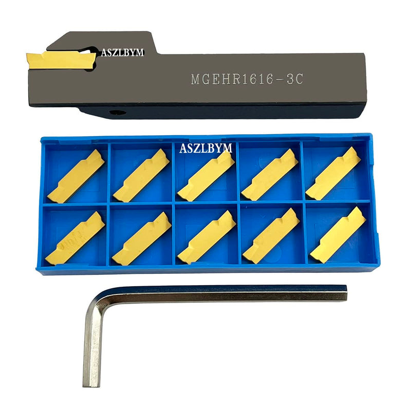 [Australia - AusPower] - Lathe Grooving Tool Holder Grooving Cut-Off Tool Holder MGEHR1616-3 With 11pcs MGMN300-M Indexable Carbide Grooving Inserts 