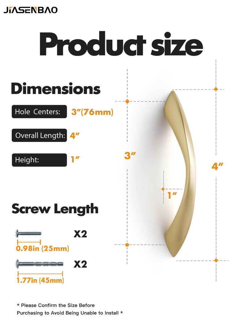Brushed Gold Cabinet Pulls 3 Inch Arch Twisted Brass Handles Drawer Kitchen Cupboard Bathroom Dresser Cabinet Hardware Zinc Alloy 5 Pack Brushed Gold 3 Inch Hole Centers