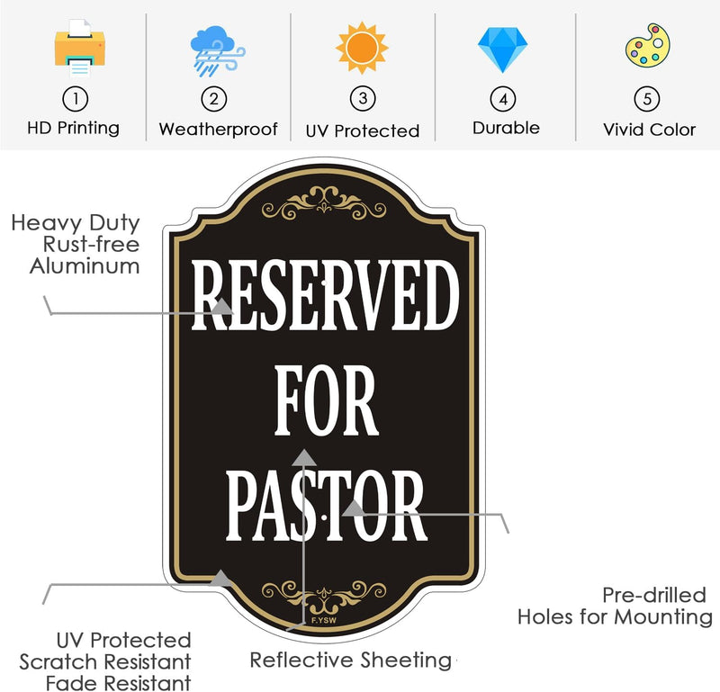 Reserved for Pastor Only Sign Church Parking 18" x 12" With 35" Long Metal Office Property Driveway Traffic Stake With Stand Aluminum Outdoor Use Yard Street House Home Business