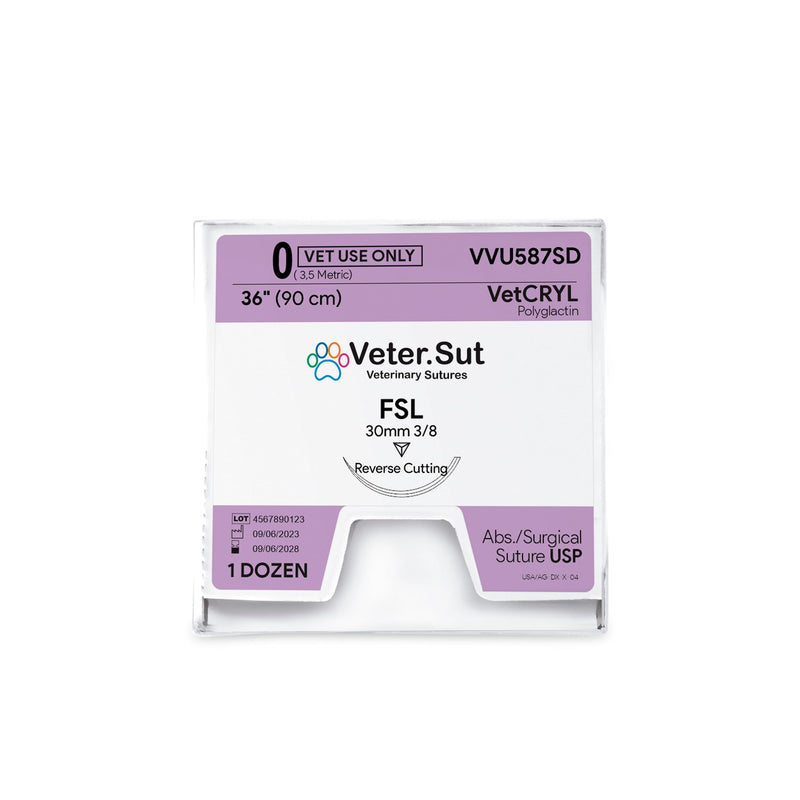 [Australia - AusPower] - VeterSut VetCRYL Absorbable Polyglactin Surgical Suture USP Size 0, (FSL) 3/8 30mm Reverse Cutting Needle, 36 Inches (90 cm), 12 Count, Veterinary Use 