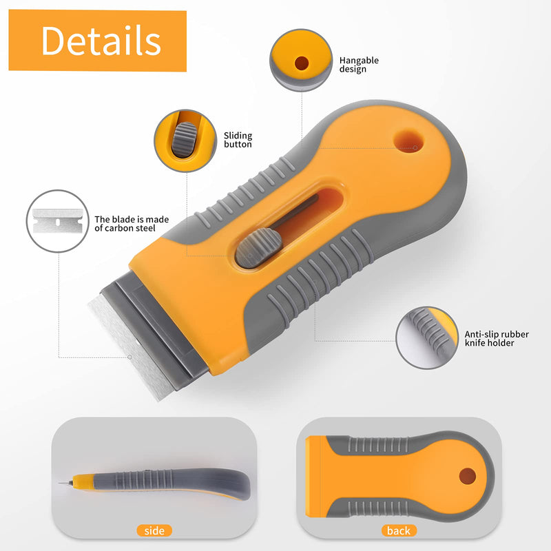 Razor Blade Scraper, 1 Pack Plastic Retractable Glass Scraper with 20 Pcs Extra Razor Blades, Windshield Sticker Remover for Windows Metal Vinyl Car Glue 1 PCS
