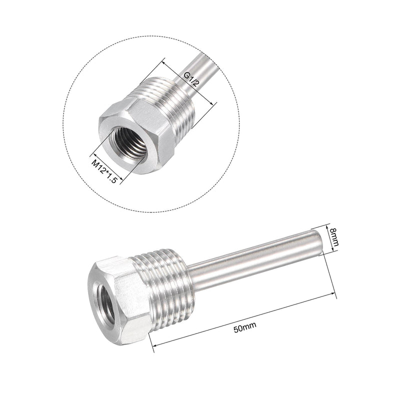 [Australia - AusPower] - uxcell 8mm Dia G1/2 Thermowell Weldless Stainless Steel 201 50mm Length for Beer Fermenter 
