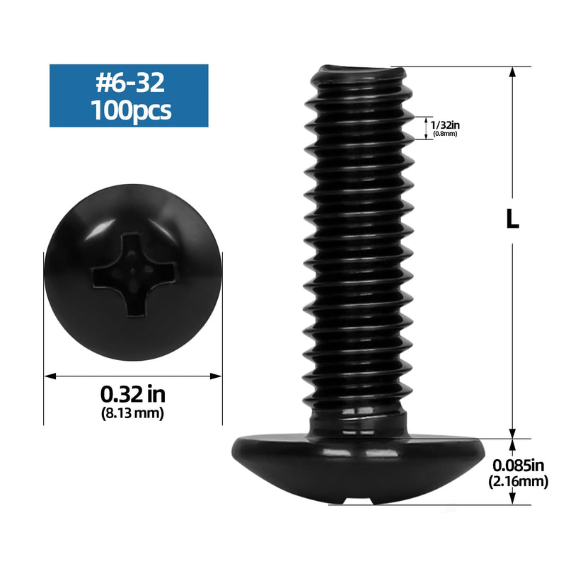 [Australia - AusPower] - #6-32 x 1/2" Truss Head Machine Screws, Full Thread, 304 Stainless Steel Black Finish, 100 PCS #6-32 x 1/2" 