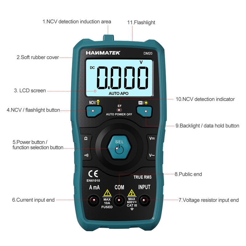 [Australia - AusPower] - HANMATEK Digital Multimeter Auto-Ranging Voltmeter 6000 Counts TRMS Smart Electrical Tester, HANMATEK Stud Finder Wall Scanner Detector with Pro Smart Sensor, Audio Alarm and HD LCD Display, 