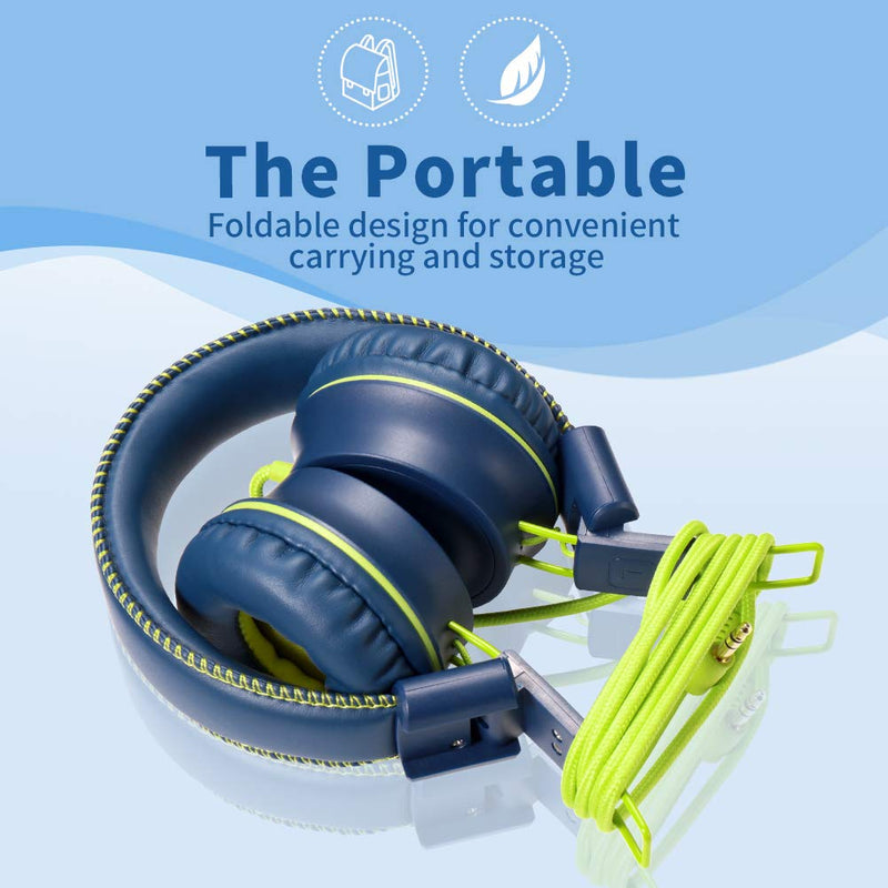 [Australia - AusPower] - POWMEE M2 Kids Headphones Wired Headphone for Kids,Foldable Adjustable Stereo Tangle-Free,3.5MM Jack Wire Cord On-Ear Headphone for Children/Teens/Girls/School/Kindle/Airplane/Plane/ (Blue) Blue 