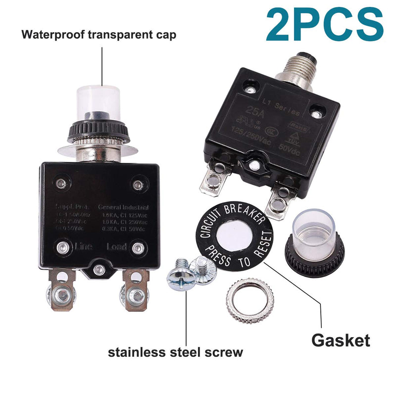 [Australia - AusPower] - mxuteuk 2Pcs 30Amp Circuit Breakers Push Button Manual Reset 125/250V AC 50V DC, L1 Series Overload Protector Switch Thermal Circuit Breakers with Waterproof Button Caps L1-ls-30A 30A 