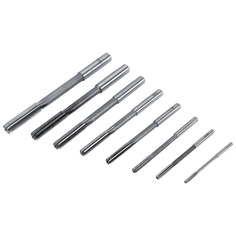 [Australia - AusPower] - 8 Pieces 3,4,5,6,7,8,9,10 mm HSS Reamer Set, Cylinder Shank Milling Tool, High Speed Steel, Hand Operated Reamer, Milling Machine Reamer for Drilling Processing 