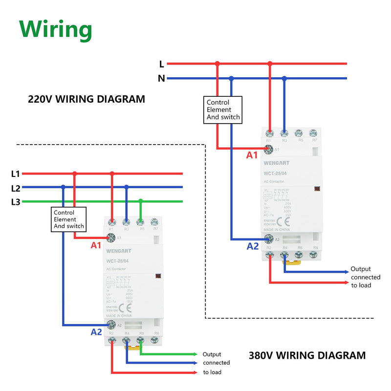 Wengart Humm-Free Installation Contactor 25A AC 230V - 4NC (4 Openers) - Silent Contactor for Load Drop & Night Storage Heating - 36 mm Width (2 TE) - DIN Rail Mounting - WCT-25