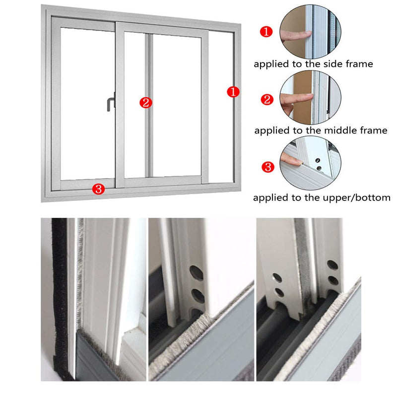 [Australia - AusPower] - Self-Adhesive Pile Weather Stripping Seal for Sliding Windows and Door Frames, 16.5ft x 11/32 inch, Grey 16.5ft x11/32 x 11/32 brush inch Gray 