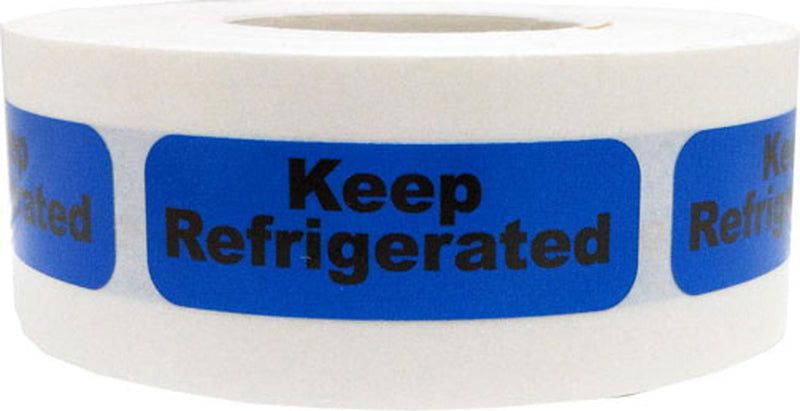 Blue with Black Keep Refrigerated Stickers – 0.5 x 1.5 Inch Adhesive Labels, 500 Total Stickers Per Roll for Medical Supplies, Food Storage, Shipping, and Inventory – Made in the USA