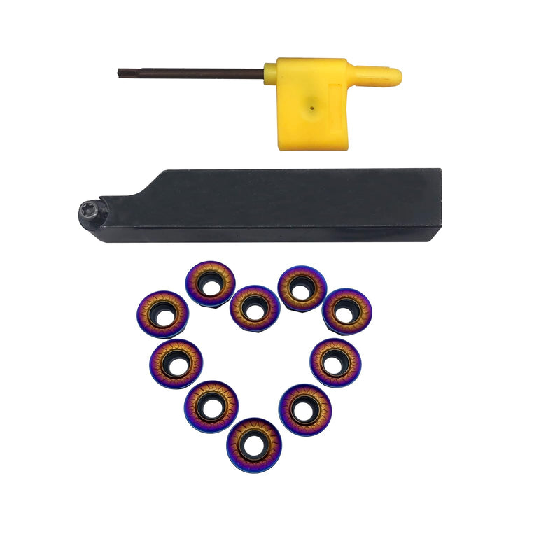 [Australia - AusPower] - 5/8" Indexable Metal Lathe Turning Tool Holder SRAPR1616H10 with 10pcs RCMT10T3MOE-JS R5 Round Carbide Replacement Inserts Button inserts for Steel Stainless Steel 