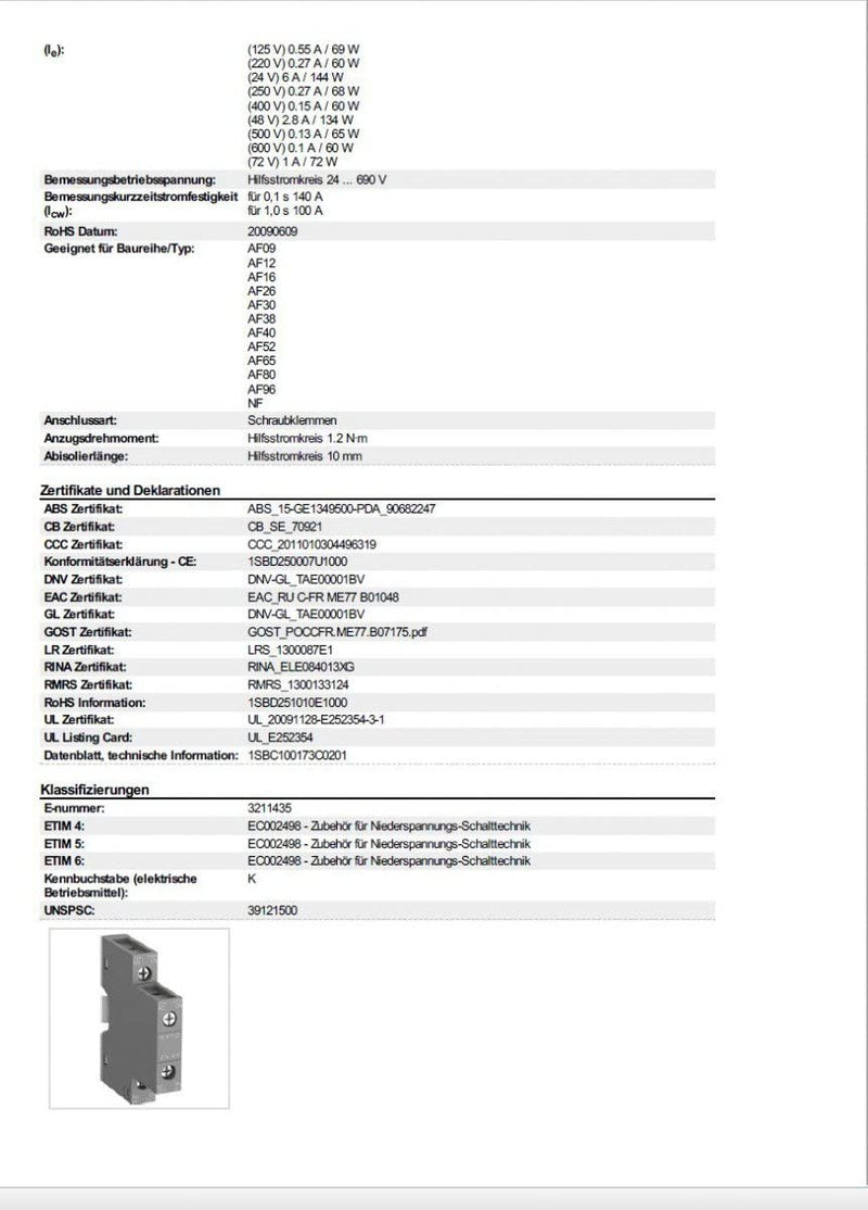[Australia - AusPower] - ABB-ENTRELEC CAL4 – 11 – Block Auxiliary Contact CAL4 