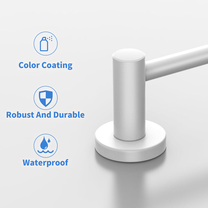 Adjustable Single Bath Towel Bar 16 to 27.6 Inch, ZUEXT Oil Rubbed White Stainless Steel Towel Holder Hanger,Expandable Wall Mount Towel Rail for Bathroom Kitchen,1" Tube Towel Rail Racks w/Hooks White Single Towel Bar 1