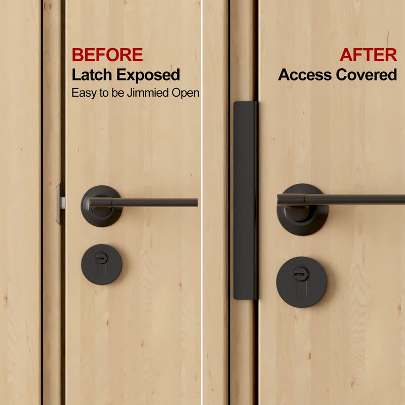 Door Latch Guard Plate 12” with 1” Offset Cover, Protector Shield for Door Knob/Deadbolt/Mortise/Double Door Lock, Outswing Door Security, Heavy Duty Version(1 Pack) 1 Pack