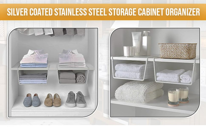 YBM Home Under Shelf Basket (2-Pack) Mesh Stainless Steel Storage Under Cabinet Hanging Basket Rack Maximize Space in Cabinets, Pantry Room, Bathroom, Laundry Room, and More, 1131 2 6x15x10 large