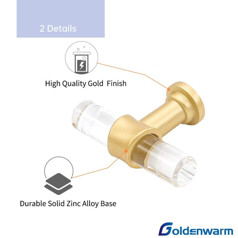 Goldenwarm 5 Pack 3-3/4 Inch Matte Gold Cabinet Pull Clear Acrylic Furniture Hardware Glass Cabinet Hardware for Kitchen Cupboard Bathroom 3.75"/96MM Hole Center
