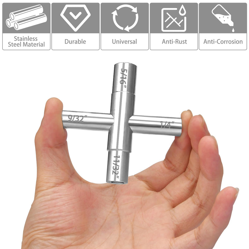 [Australia - AusPower] - 2pcs 4 Way Sillcock Key Set 1/4", 9/32", 5/16", 11/32 Steel Sillcock Water Key hose bib key for Valve Faucet Cabinet Opening Key and Spigots 2-pack 