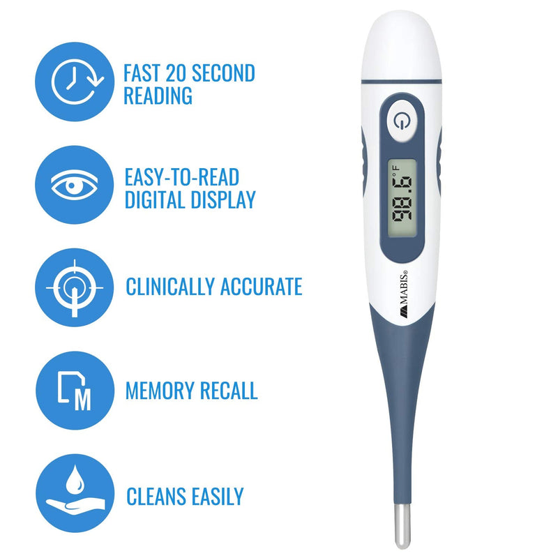 [Australia - AusPower] - MABIS Digital Thermometer for Babies, Children and Adults for Oral, Rectal or Underarm Use, Blue, 20 Sec 