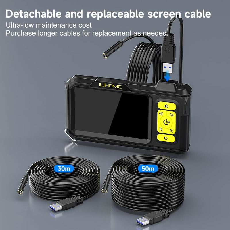 [Australia - AusPower] - Borescope Camera with Light, 1080P HD Endoscope with 8 Adjustable LEDs, 4.3" Inspection Camera with 16.4ft Semi-Rigid Cable, 8mm IP67 Waterproof Lens-Father's Day Gift&Cool Gadgets for Men Single Lens 