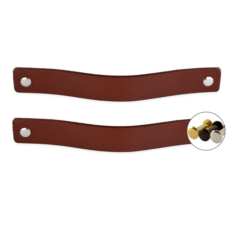 Brute Strength - Leather Drawer Pulls - Cognac - 6 pcs - 7-7/8 x 1 ’’ - Leather Handle - Leather Dresser Pulls - Cabinet knobs Dresser knobs - Dresser Handles 6 pièces