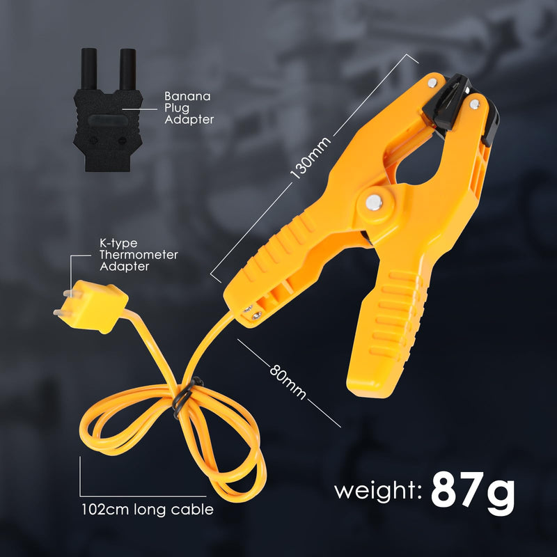[Australia - AusPower] - K-Type Thermometer Clamp Pipe Temperature Clamp for HVAC/Multimeter, HVAC Temperature Meter with Type K Plug Adapter -40~392℉(-40~200℃) 