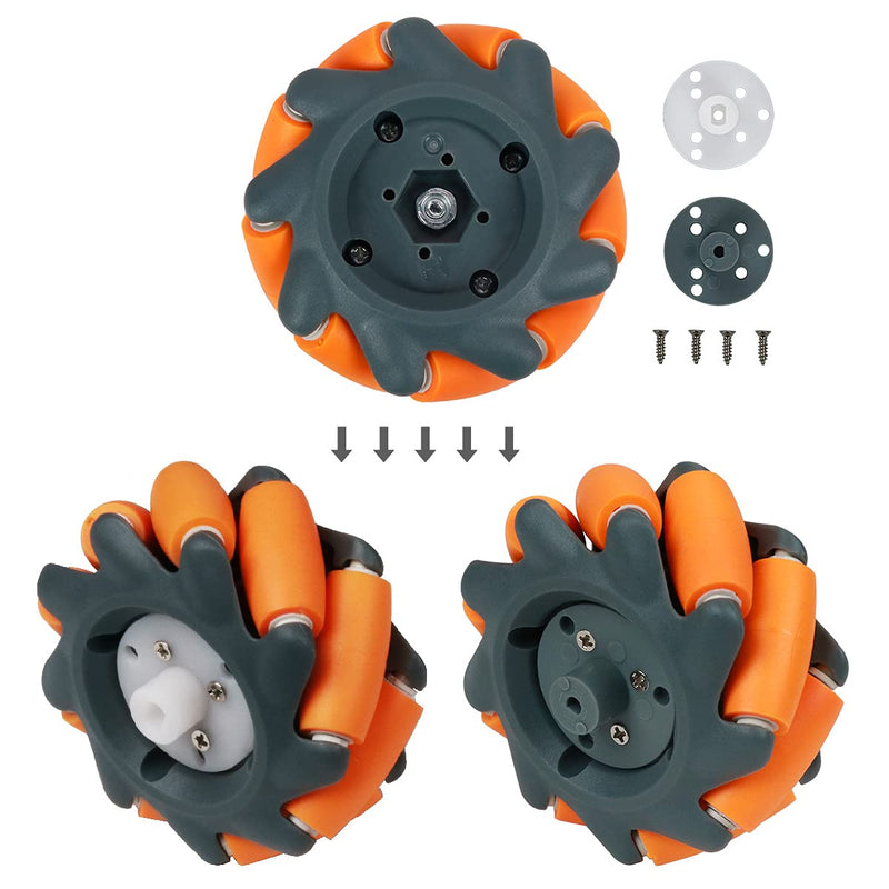 [Australia - AusPower] - Mecanum Wheel, Omni-directional Wheel 65mm High Hardness Plastic Wheel, Orange Wheel Intelligent Robot Car Components, DIY Accessories(4PCS) 