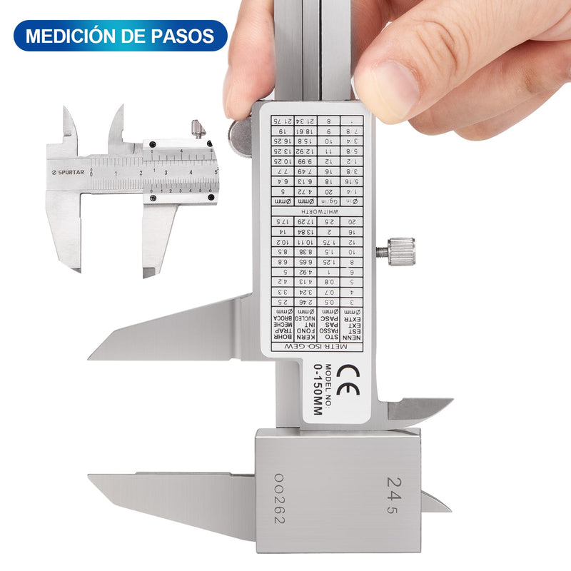[Australia - AusPower] - Spurtar Vernier Calliper 150 mm Analogue 1/20 Vernier Reading: 0.05 mm Precision Stainless Steel Vernier Caliper Analogue with Locking Screw, Thread Table incl. Case 